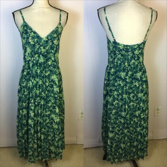 Chelsea 28 Pleated Midi Sundress Size XS Woman's Green Teal Becca Floral V-neck - Picture 2 of 16